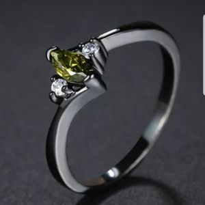New black Rhodium finish olive green party CZ ring